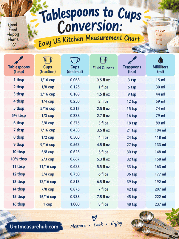 Tablespoons to Cups Conversion Chart