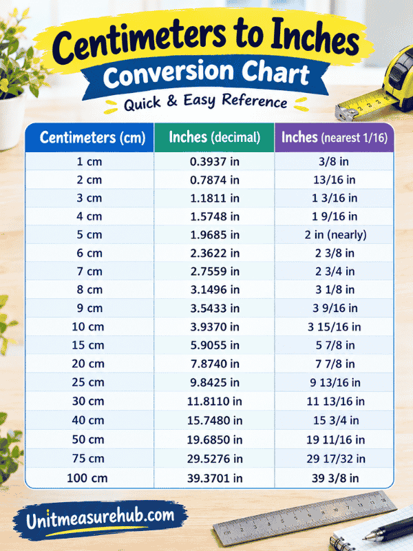 Centimeters to Inches Conversion Chart
