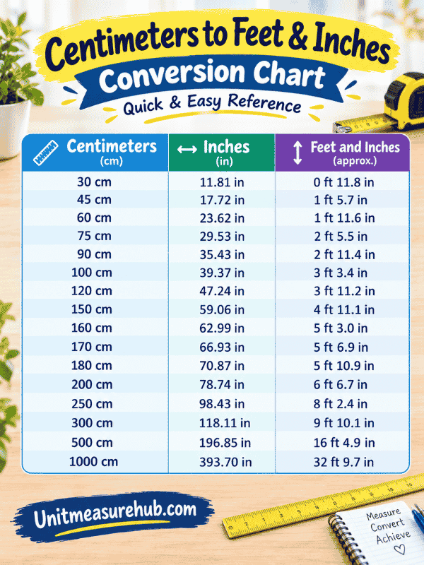 Centimeters to Inches Conversion Table