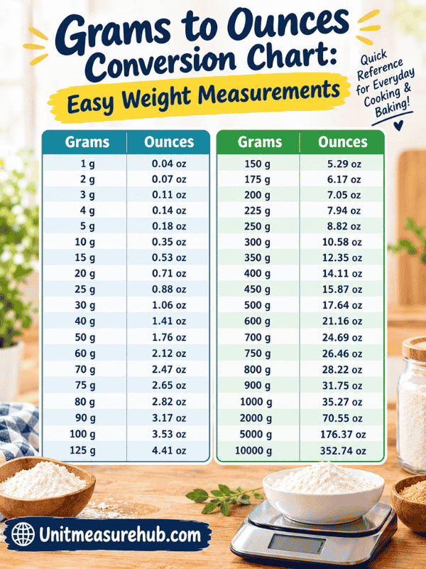 Grams to Ounces Conversion Table